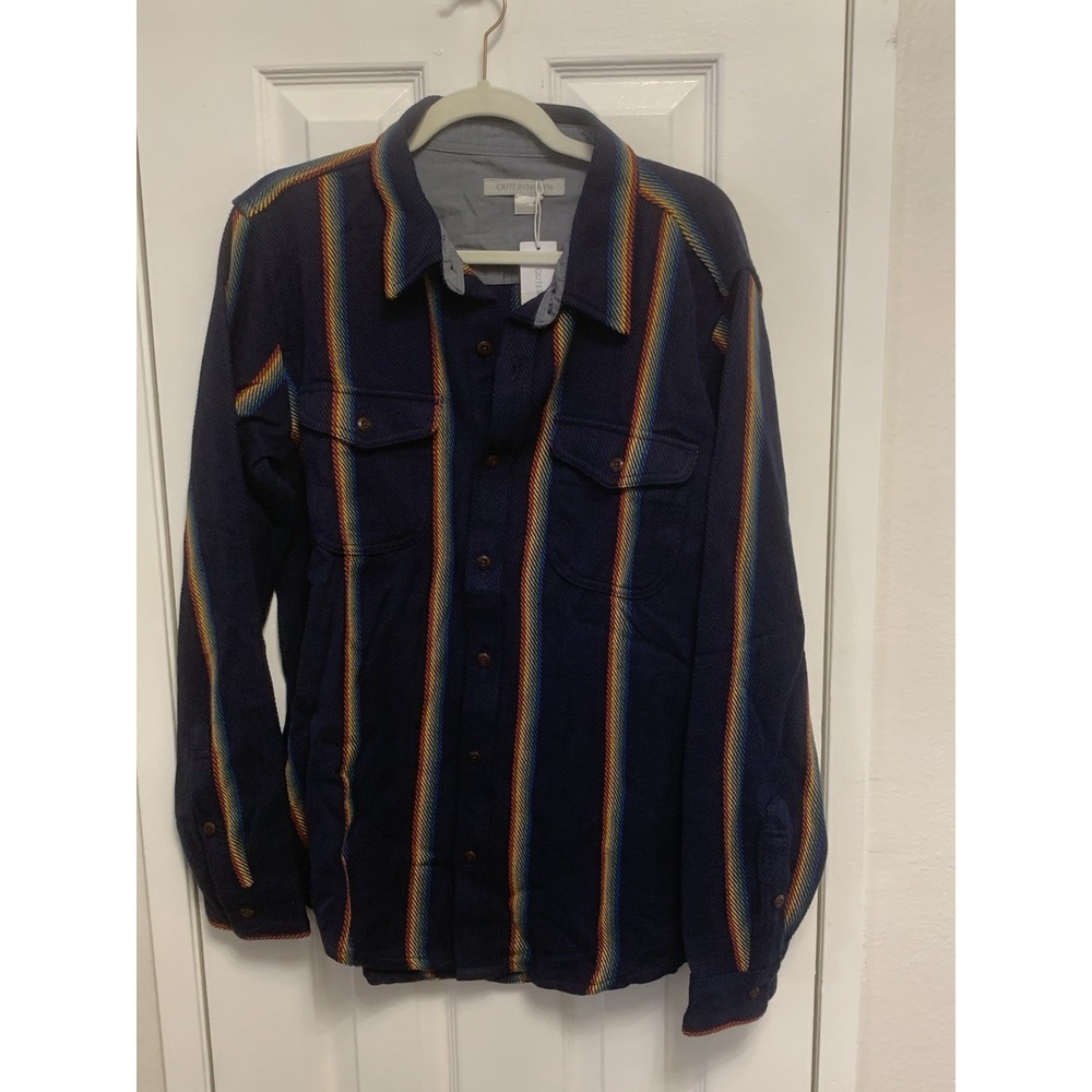NWT Outerknown Blanket Shirt Rainbow Organic Cotton Flannel Button Up L